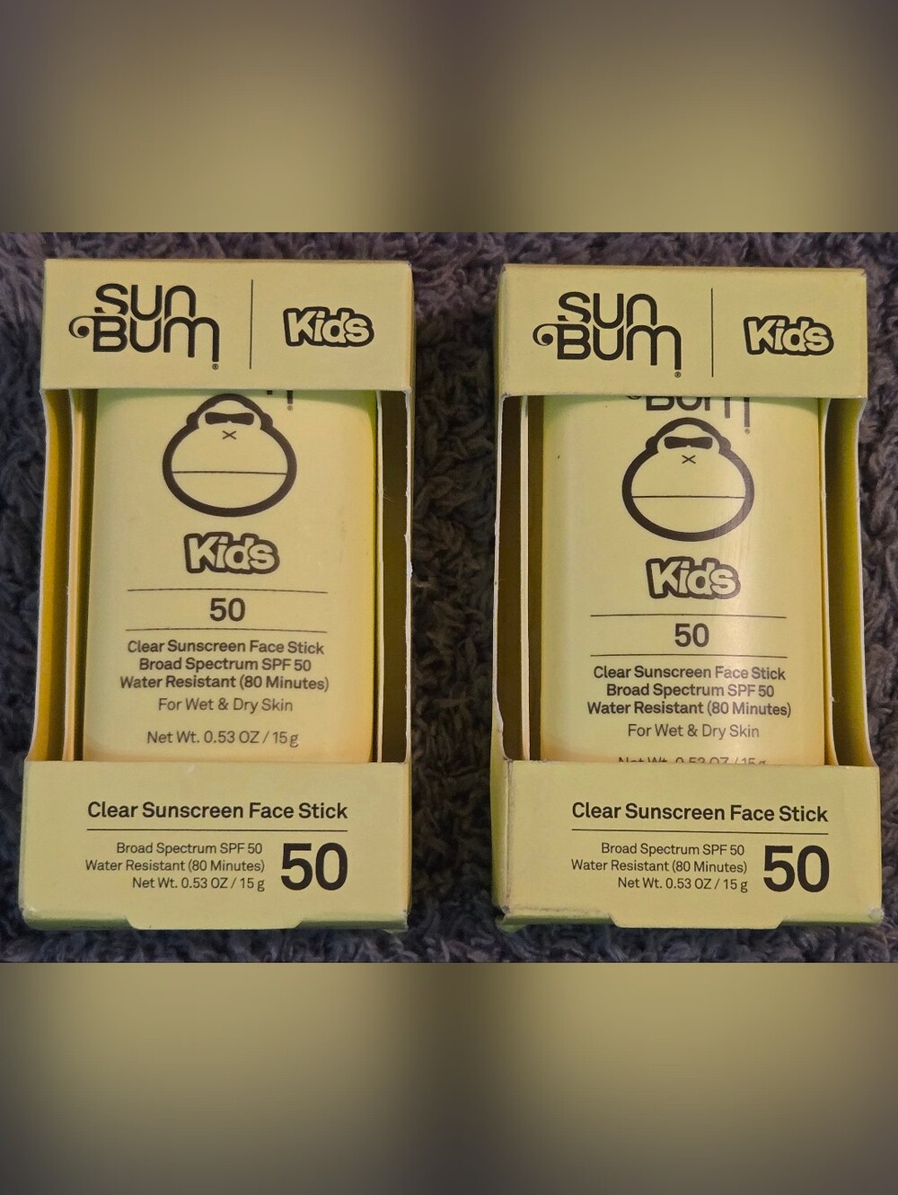 (2) NIB Sun Bum Kids SPF 50 Clear Sunscreen Face Sticks – Exp 08/2026